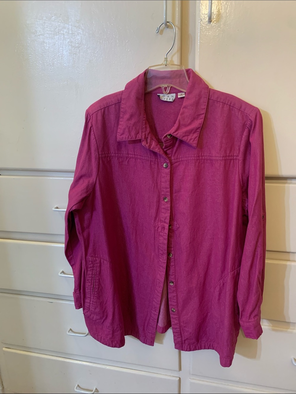 Joan rivers fushia long sleeve jean shirt